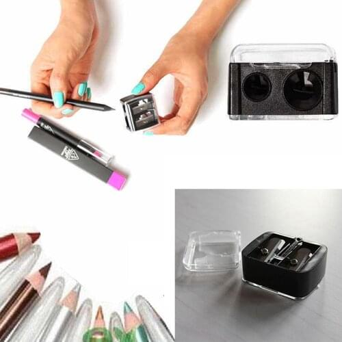 Black 2 Holes Precision Cosmetic Pencil Sharpener For Eyebrow Lip Liner Eyeliner Pencil School Office Supply Gift Simple