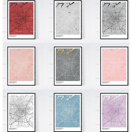 Greensboro, North Carolina Map Nordic Retro Minimalism Painting Posters Prints on Canvas Wall Art Modular Pictures Home Decor
