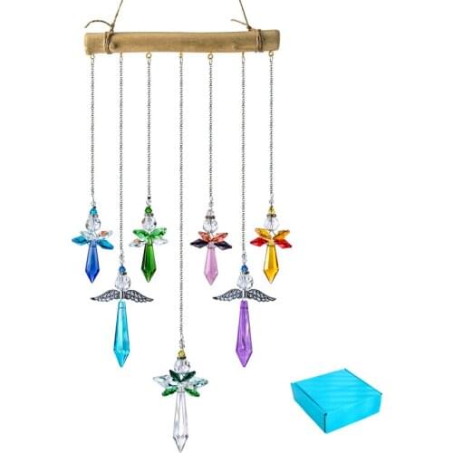 H&D Rainbow Suncatchers Wind Chimes Shaped Hanging Crystal Guardian Angels Pendant for Window Garden Decor Housewarming Gift