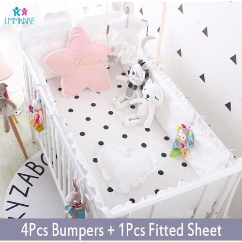 5Pcs Cotton Baby Crib Bumper Pads for Oval Crib Liner Set for Boys Girls Safe Bumper Guards Crib Rail Padding Grey/White