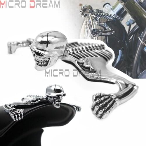 Chrome Skull Ornament 100mm for Headlight Visor Mudguard Skeleton Statue Decorative For Harley Softail Touring Sportster Custom