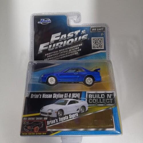 JADA CARS 1/55 Fast and Furious Cars Brians Nissan GTR R34 Simulation Metal Diecast Model Cars Kids Toys