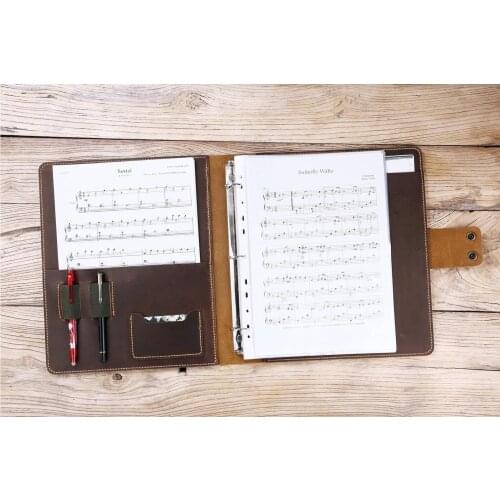 Personalized vintage leather sheet music organizer binder cover / leather concert choir music folder for band Z05-LMF05S