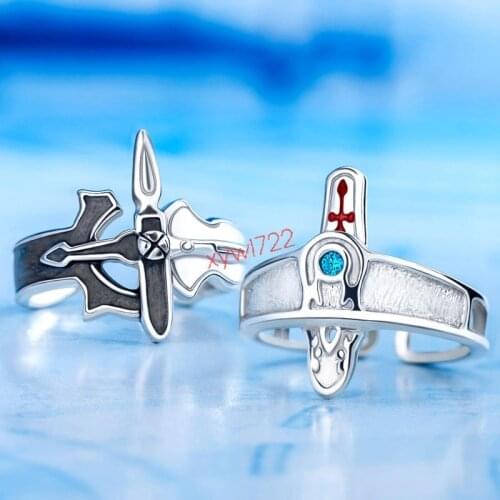 Sword Art Online MEMORIES 925 Silver Ring Zircon Jewelry Kirigaya Kazuto Elucidator Dark Repulsor Lover Couple Kirito Asuna