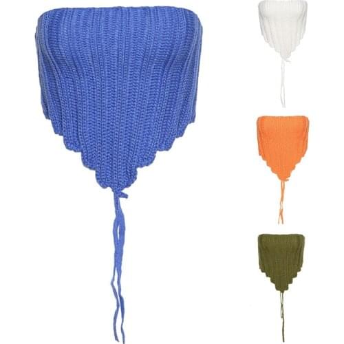 Fashion Strapless Knitted Crop Tops Women Sexy Backless Summer Off Shoulder Cropped Streetwear Knitted Candy Color