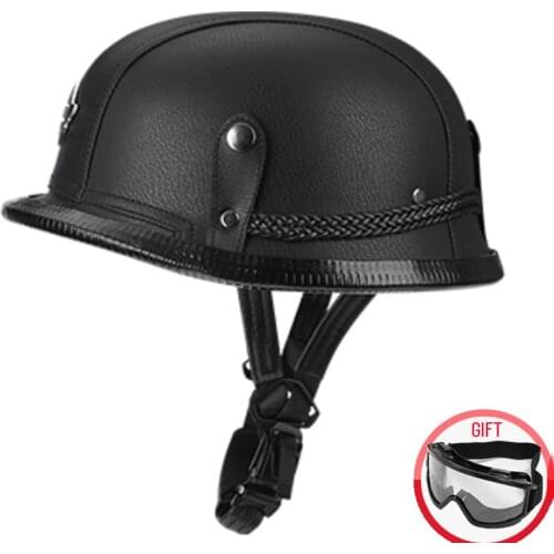 Motorcycle Pu Leather Helmet Casco Open Face Germany Helmets Moto vintage Motorbike Vespa headgear casque casco