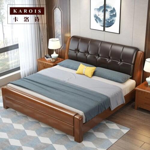 Karois 1601 Solid Wood Soft And Soft Bag Chinese Simple Modern Master Bedroom Storage Bed