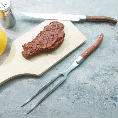 Carving Knife Straight Metal Fork set Stainless steel Japanese Steak Cutlery Wood Handle Kitchen Dinnerware set 2pcs 11.5