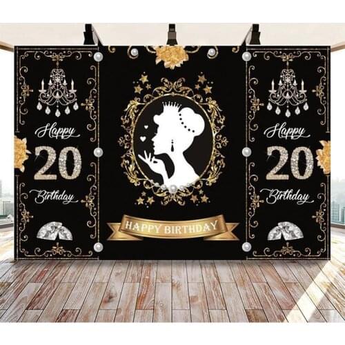 Happy Sweet 20 30 40th Birthday Party Customize Diamond Gold Princess Queen Ribbon Banner Photography Background Vinyl Backdrop