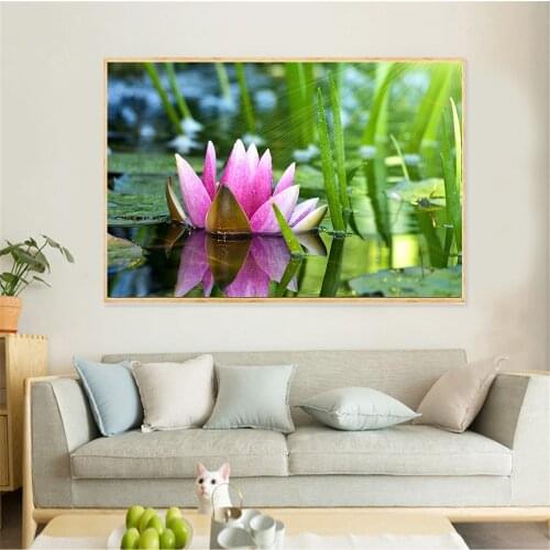 Wall Art Pictures Poster PurpleLotus Flowers Butterfly Orchids Canvas Wall Art Painting for Living Room Home decor Cuadros
