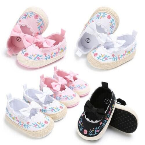 Focusnorm Newborn Baby Infant Girl Crib Shoes Soft Sole Prewalkers Anti-slip Sneakers Pram
