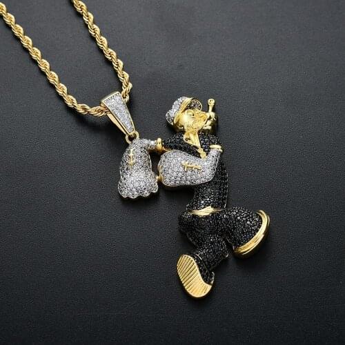 New Hip Hop Rock Fashion Jewelry Charm Bling Iced Out Popeye Shape Necklace & Pendant with AAA Cubic Zircon Gold Mens Women