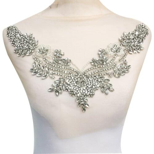 New arrival Bling Bling rhinestone applique neckline for wedding dress WDP-141