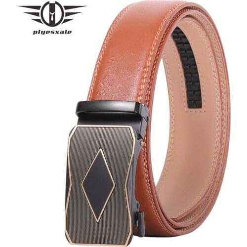Plyesxale 2020 New Automatic Buckle Man Belt Men Guangzhou Red Green Brown Belt Genuine Leather Waist Belt Luxury Brand B92