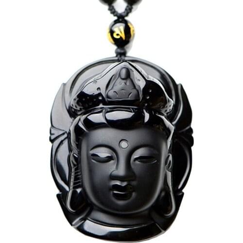 Drop Ship Obsidian Buddha Necklace Pendant Black Guanyin Head Pendants Transhipped Buddha Head Jewlery