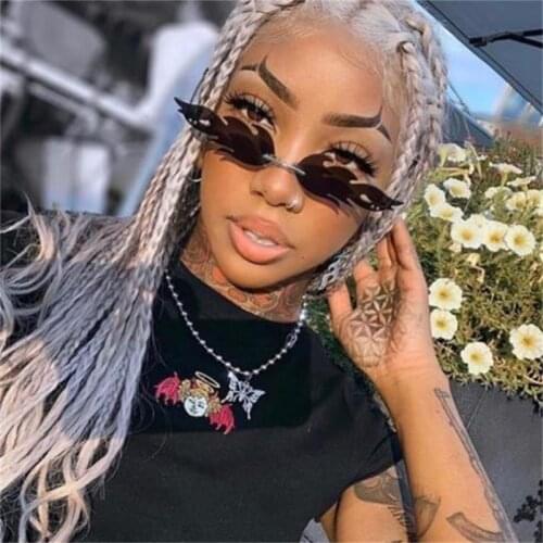 Red Tinted Fire Flame Sunglasses High Fashion Mirror Rimless Shades 2020 Trendy Metal Frame Sunglasses Women Men Cool Glasses