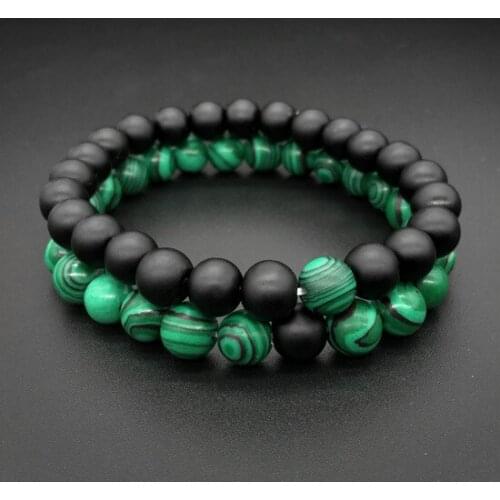 Szelam 2020 New Bracelets 8mm Natural Stone Exotic Matte Black Frosted Stone Malachite Bracelet SBR190102
