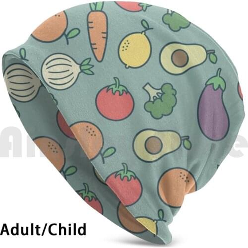 Pattern Fruits And Vegan Beanies Knit Hat Hip Hop Pattern Fruits Vegan Veggie Food Foodie Health