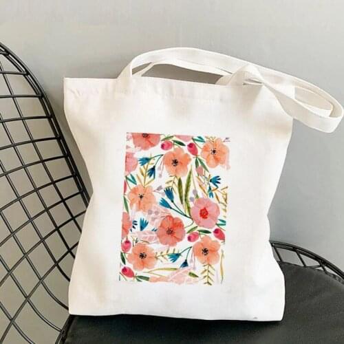 Ladies Handbags Cloth Flower Canvas Tote Bag Floral Pattern Shopping Travel Women Eco Reusable Shoulder Shopper Bags