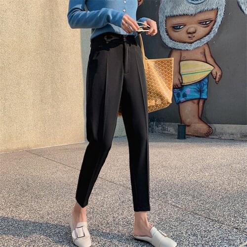 Gowyimmes 2019 Big Size Women Chiffon Pants Casual Harem Pant High Waist Trousers Office Lady Blazer Pant Female Black Pants 383