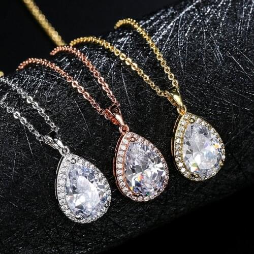 2021 Fashion Women Silver Plated Water Drop AAA Cubic Zirconia Necklace Charm Bridal Resplendent Crystal Eternal Wedding Jewelry