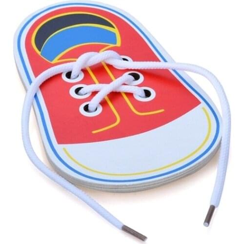 1PC Wooden Lacing Shoe Toy Learn to Tie Laces Threading Educational Motor Skills Toys Montessori Early Teaching Toy