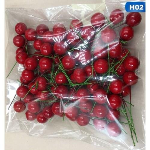 100pcs Artificial Red Holly Berry Christmas DIY Home Garden Decor Christmas Supplies Form Berry Party Decoration Gifts Ornament