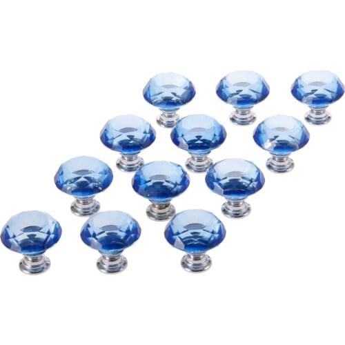 12Pcs Diamond Shape Crystal Glass Knobs Cabinet Handles Closet Door Drawer Knobs Wardrobe Pulls With Screws