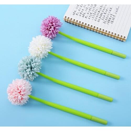 12PCS Ping Pong Chrysanthemum Silicone Plastic Flower Boutique Gel Pen Creative Personality Black Signature Pen Stationery