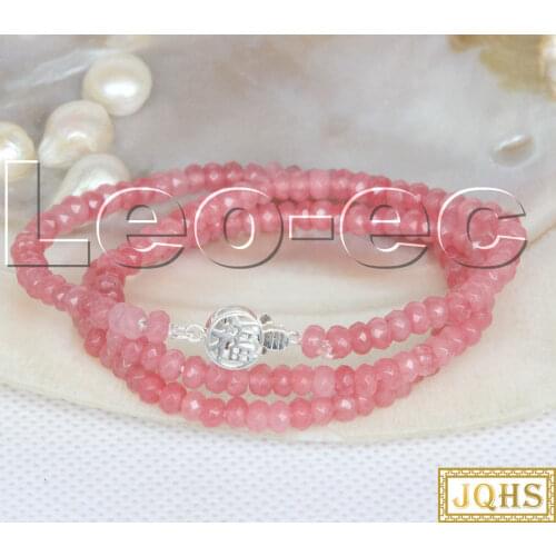 18" 2X4mm Faceted Rondelle Natural rhodochrosite Gems Beads necklace 925s clasp v1741