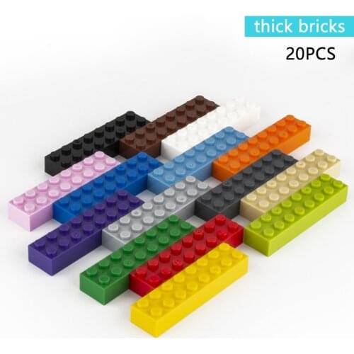 20pcs Building Blocks 2x8 Dots Thick Figures Bricks Educational Creative Size Fit Other Brand Plastic DIY Toys Accessorie 3007