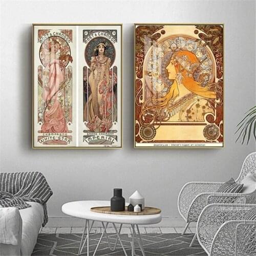 Alphonse Mucha Vintage Illustration Canvas Posters And Prints Decorative Art Nouveau Canvas Paintings Wall Art Piuctures Cuadros