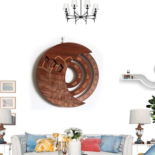 Wooden Round Perpetual Calendar Creative Wooden Wall Calendar Wall Hanging Crafts Decorative Xmas Gift Handicraft Decoration