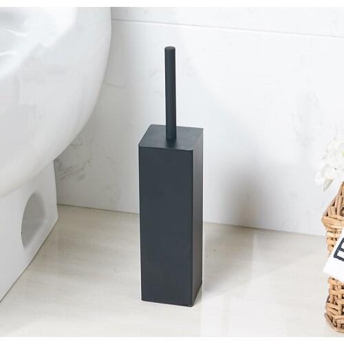 Black Creativer Free Stand Polish Toilet Brush Holder Set Toilet Bowl Brush Stainless Steel Bathroom Accessories Square