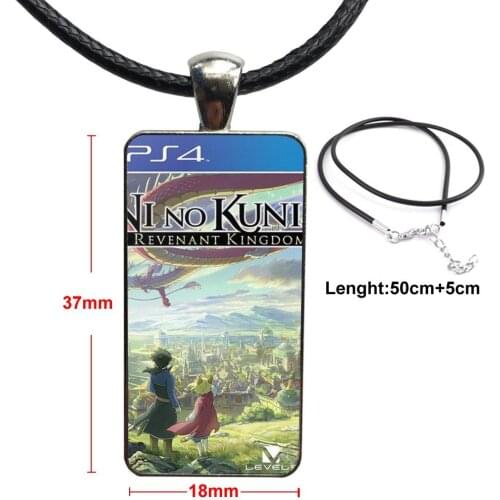 For Unisex Gift New Cool Game Ni No Kuni Ii Poster Glass Cabochon Choker Pendant Rectangle Necklace Steel Color Jewelry