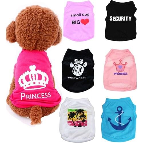 T-shirt For Small Medium Dogs Summer Vest Clothes Printed Cotton Spring Cat Puppy Apparel Costumes Pet Chihuahua Coat Shirt