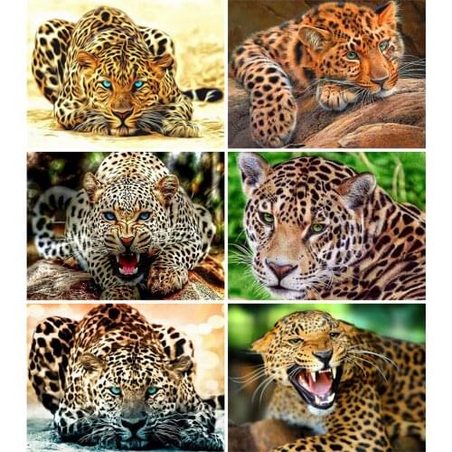 HUACAN DIY Diamond Painting Leopard Diamond Embroidery Animal Full Drill Mosaic Cross Stitch New Arrival Home Decor