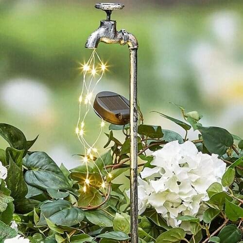 Metal Watering Can Stake with Lights for Garden Art Decor Water Faucet Planter Solar Light Lawn Art Outdoor Home Decor-ABUX