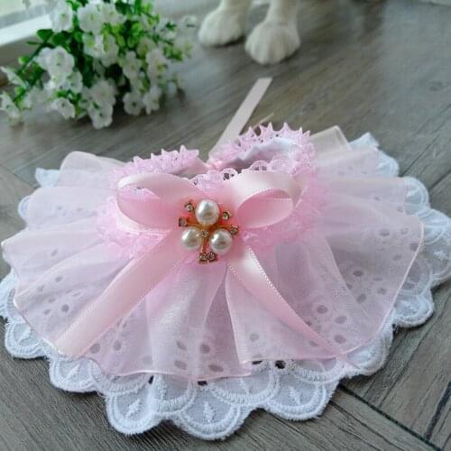 Cute Lace Collar Bandanas Kitten Puppy Girl Costume Decoration Handmade Dog Cat Adjustable Lace Pearls Bowknot Scarf