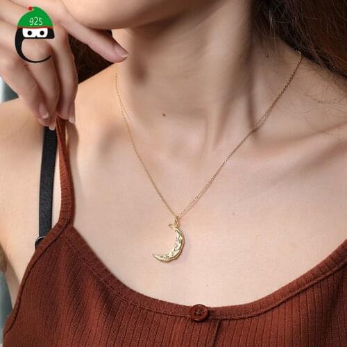 ElfoPlataSi Minimalist 925 Sterling Silver New Original Moon Pendant Short Necklace for Women Party S925 Necklace Jewelry DA986