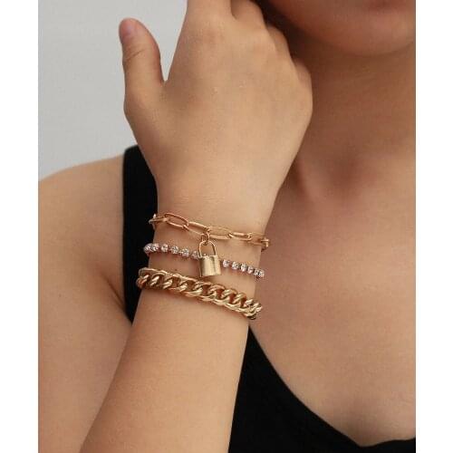 Boho Multi-layer Lover Lock Key Pendant Anklet Bracelets Adjustable Beach Crystal Chain Bracelet Bangle Charm Friends Hand Jewel