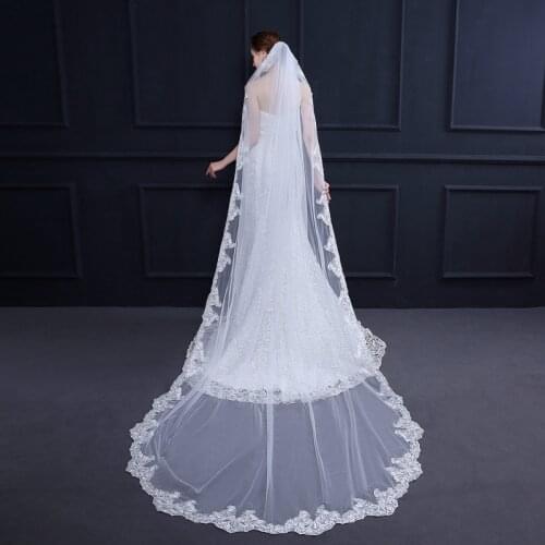 Fashion 3 Meter Wedding veil with comb Long Lace Edge Bridal Veil with Comb Wedding Accessories Bride Mantilla Wedding Veil