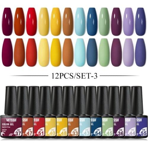 Mtssii 12/8pcs Gel Nail Polish Set Kit Vernis Semi Permanent UV Hybrid Varnish Manicure Base Top Coat Nails Art Gel Polish Set