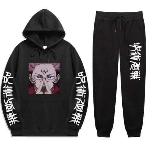2021 Anime Men Sets 2 Pieces Sets Jujutsu Kaisen Autumn Winter Cartoon Sweatshirt+Drawstring Pants Hoodies hoodie sets