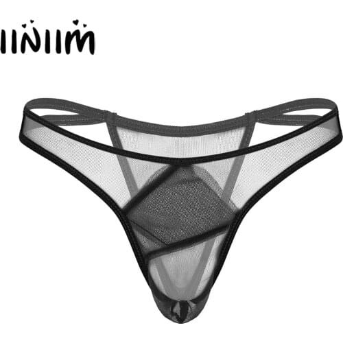 Gay Male Mens Low Waist Jockstraps Pouch Lingerie Panties Sheer Gauze Briefs G-String See-through Thongs Underwear Underpants