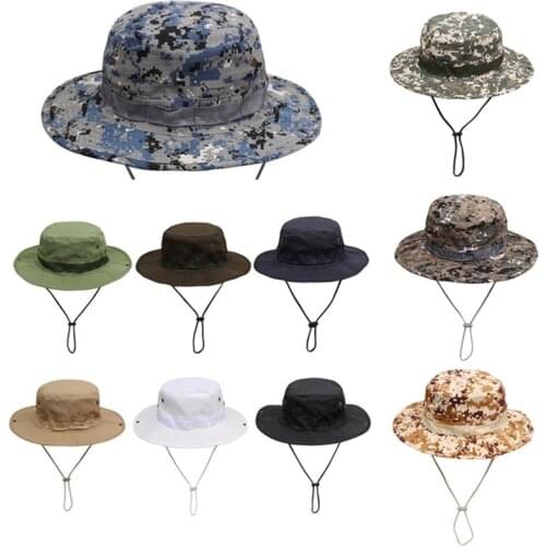 Men Women Sports Boonie Washed Cotton Twill Chin Cord Military Camouflage Hunting Hat Travel Sun Cap Bucket Style Fisherman Hats