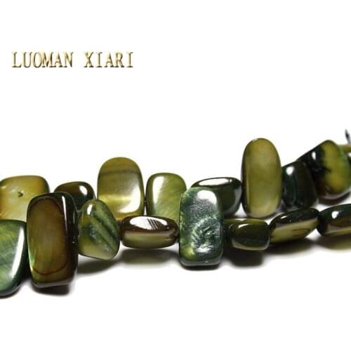 Natural Shell Side Hole Beads For Jewelry Making Strand 34 '' DIY Necklace Bracelet Wholesale 9-16 mm Irregular Dyed Army Green