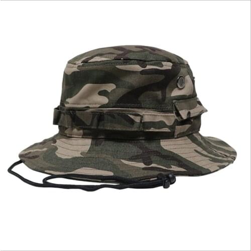 New Camouflage FishermanS Hat Adjustable Outdoor Sun Protection Unisex Collapsible Drawstring Summer Fishing Cap Basin Cap