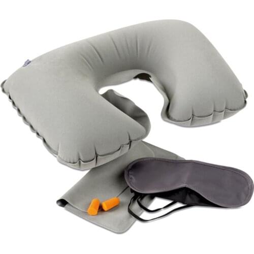 New 1 Set Portable Travel Accessories Inflatable Neck Pillow U Shape Blow Up Neck Cushion Eye mask earplug PVC Flocking Pillow