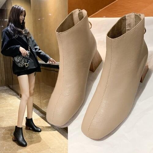 2021 NEW Leather Square Toe Chelsea Boots European Designer Med Heels Zipper Gladiator Streetwear Retro Ankle Boots Boots